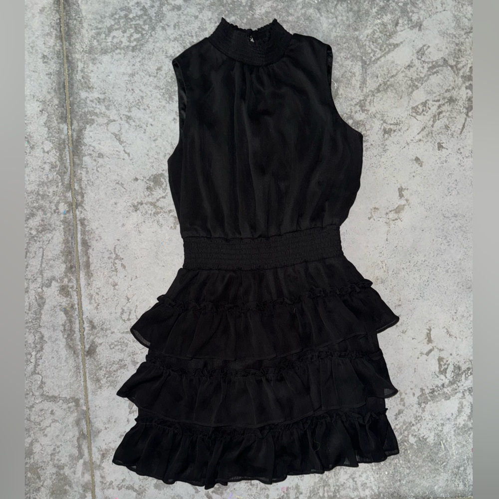 Smocked Mock Neck Sleeveless Ruffle Tiered Mini Dress